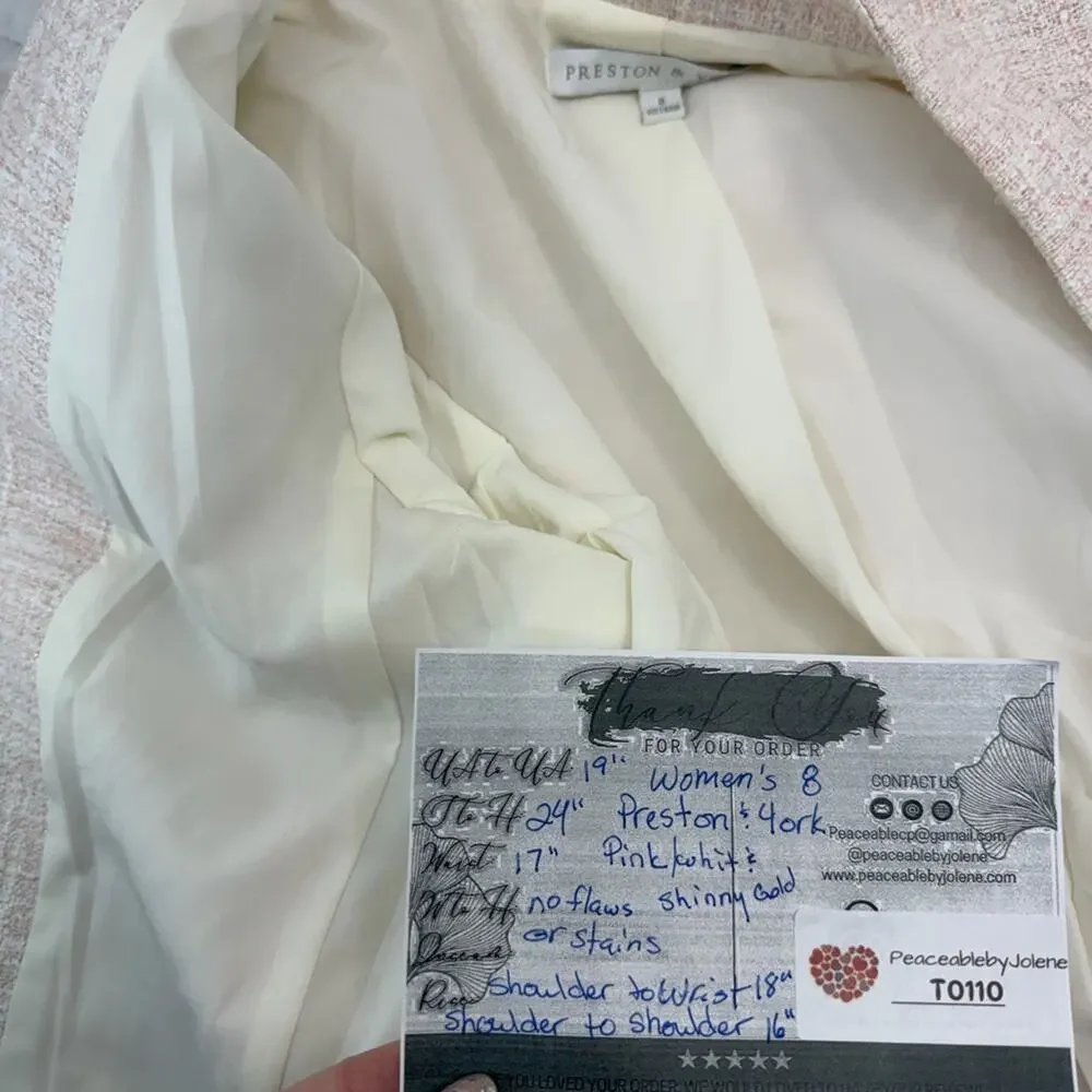 Preston & York Women’s 8 Light Pink, white and gold Tweed feminine Blazer - Picture 14 of 14